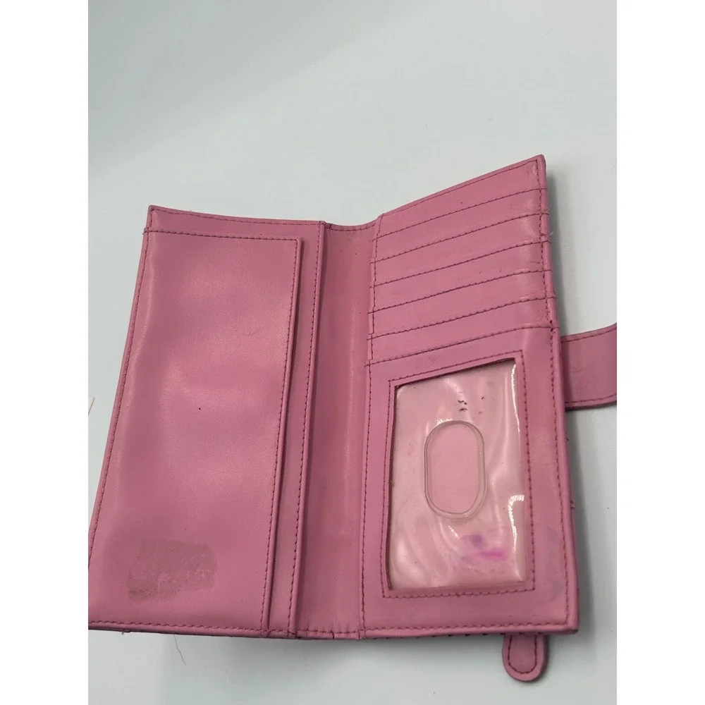 Guess Pink Perforated Faux Leather Bifold Wallet Silver G Logo Plaque B1000